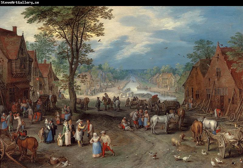 Jan Brueghel Village Scene with a Canal